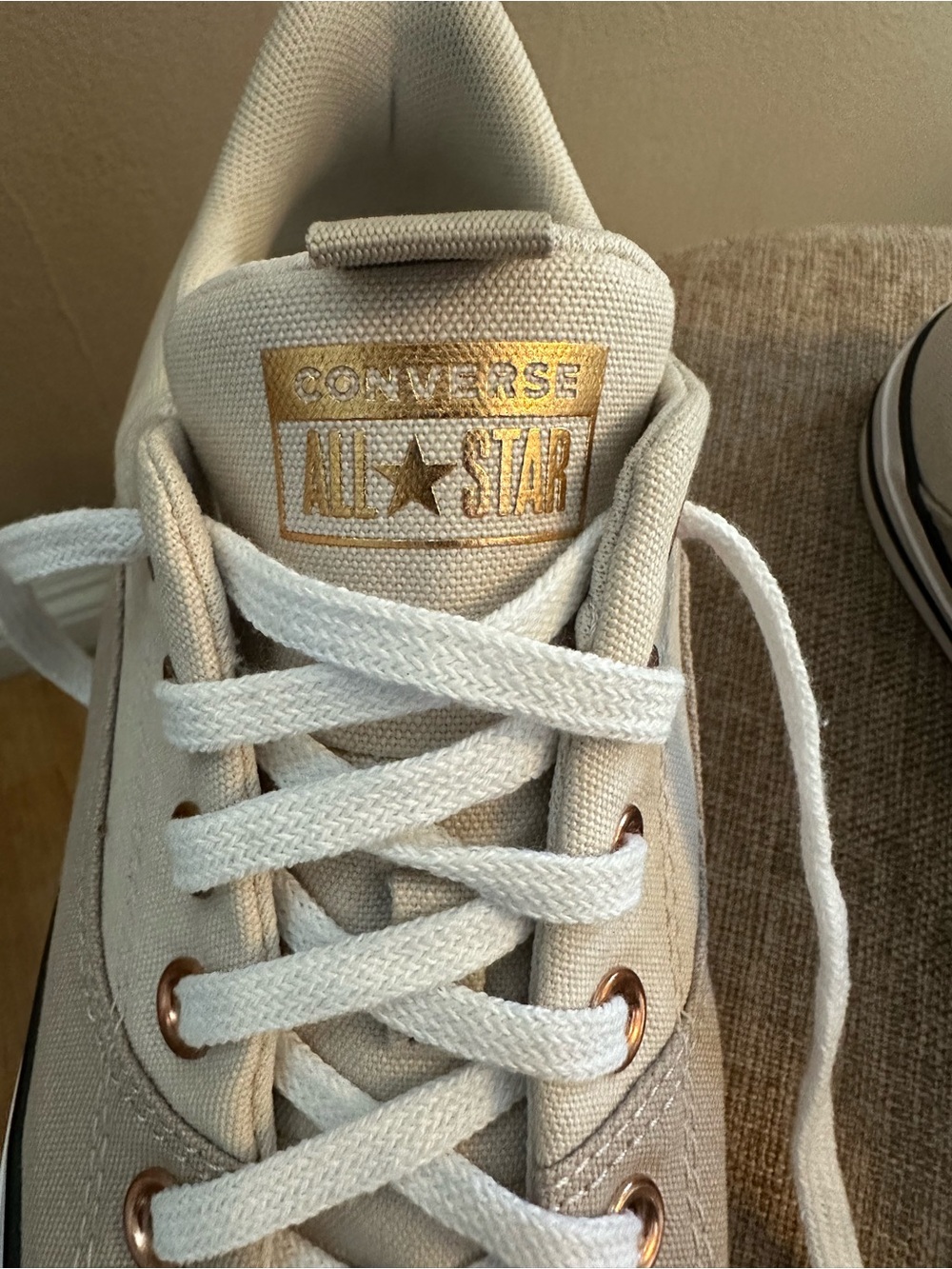 Converse Low-Top Canvas Sneakers in Beige with White Accents - Picture 3 of 8
